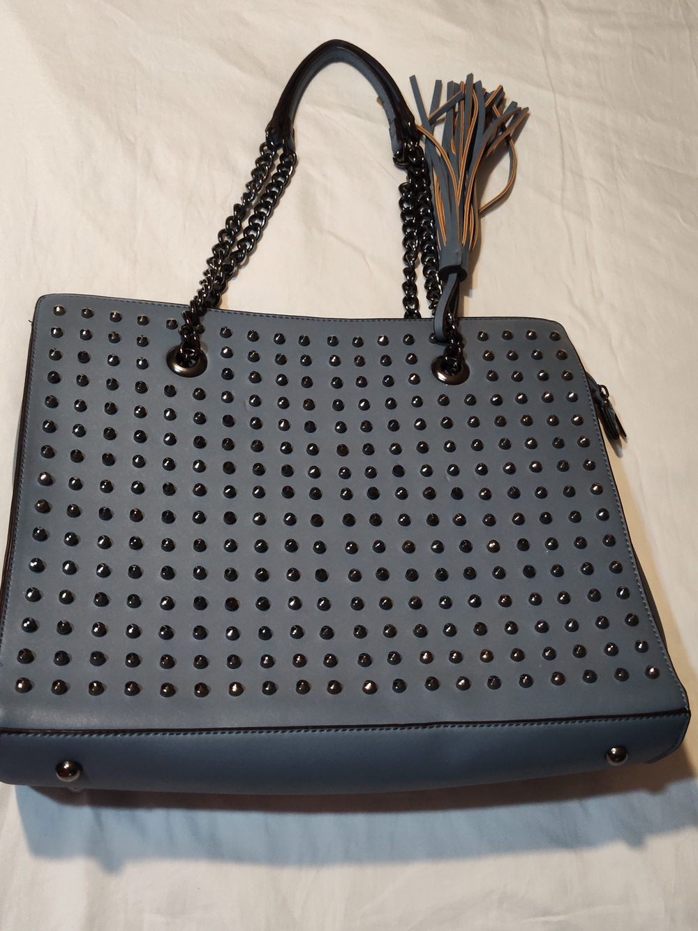 Carlos Santana Slate Blue Studded Tote with Chain Handles